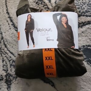 Felina Olive Velour Hoodie & Jogger Set New Xxl